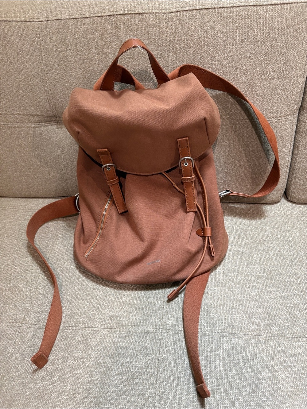 Matt & Nat Rust/Terracotta Canvas Drawstring Backpack - Picture 2 of 6